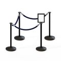 Montour Line Stanchion Post & Rope Kit Black 4FlatTop 3Dark Blue Rope 8.5x11V Sign C-Kit-3-BK-FL-1-Tapped-1-8511-V-3-PVR-DB-PS